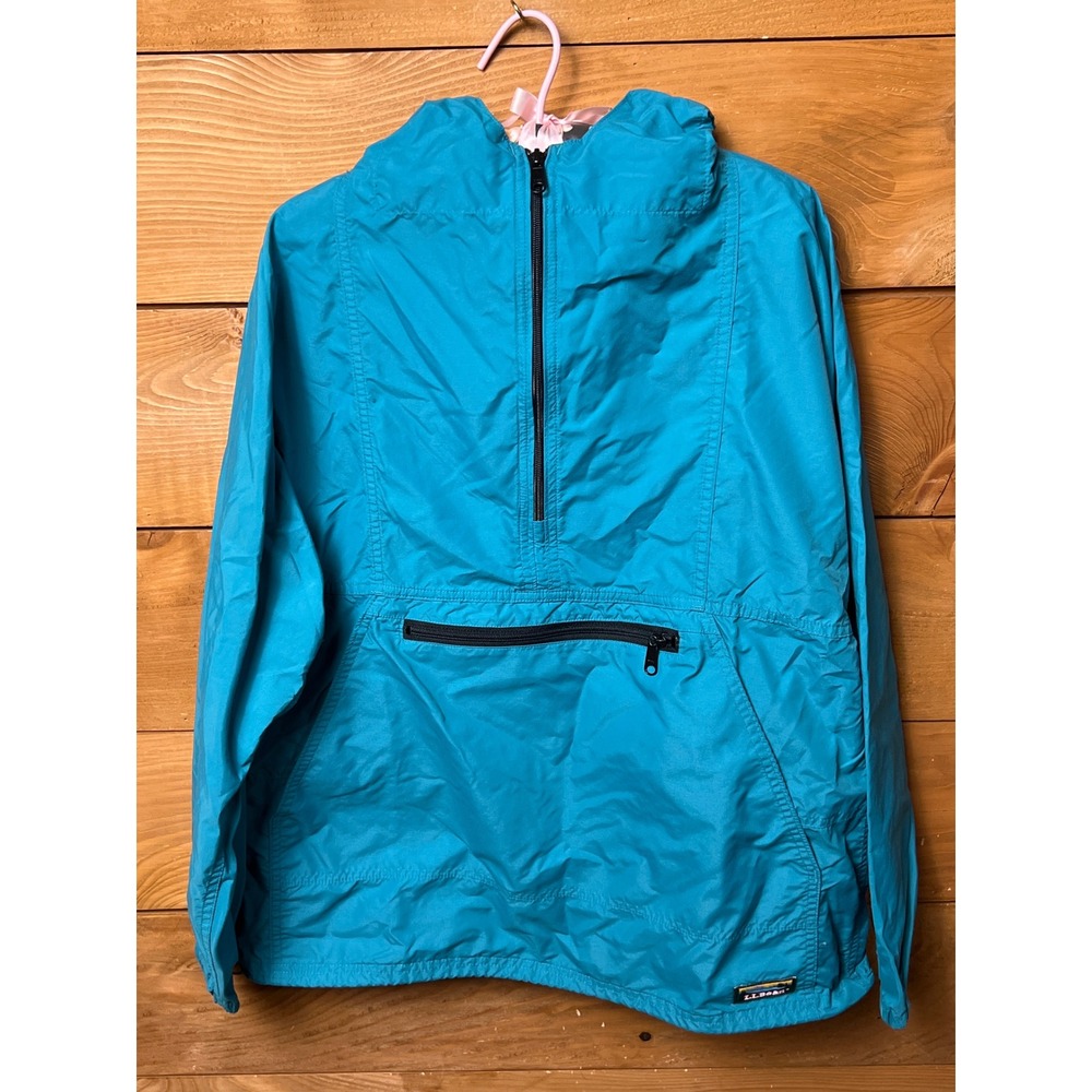 LL Bean Teal Blue Pullover Anorak Jacket Hooded Lightweight Women M Vintage USA‎
